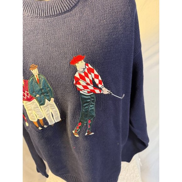 Izod Mens Golf Graphic Embroidered Design Navy Heavyweight Knit Size Medium M - Picture 2 of 3